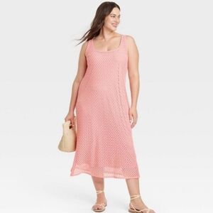 Women's Crochet Tank Midi Dress - Ava & Viv Coral Pink...Size 1X